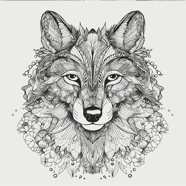 illustrustartion kleurboek pagina hoofd wolf