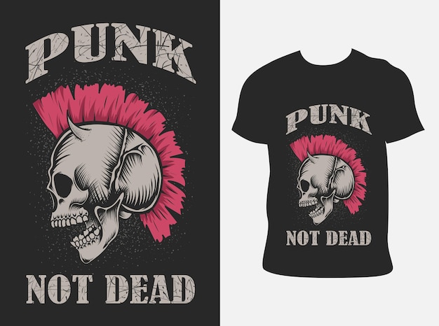 Illutration teschio punk con design t-shirt
