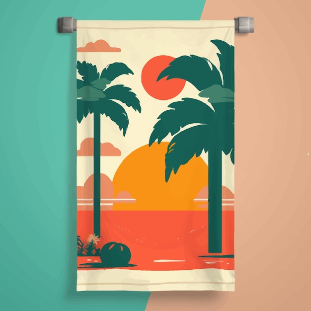 Vector ilustraao praia verao por do sol tolha ferias de verao 4