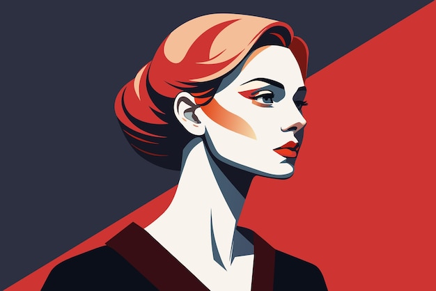 Ilustracion vectorial de una mujer con labios rojos y fondo rojo