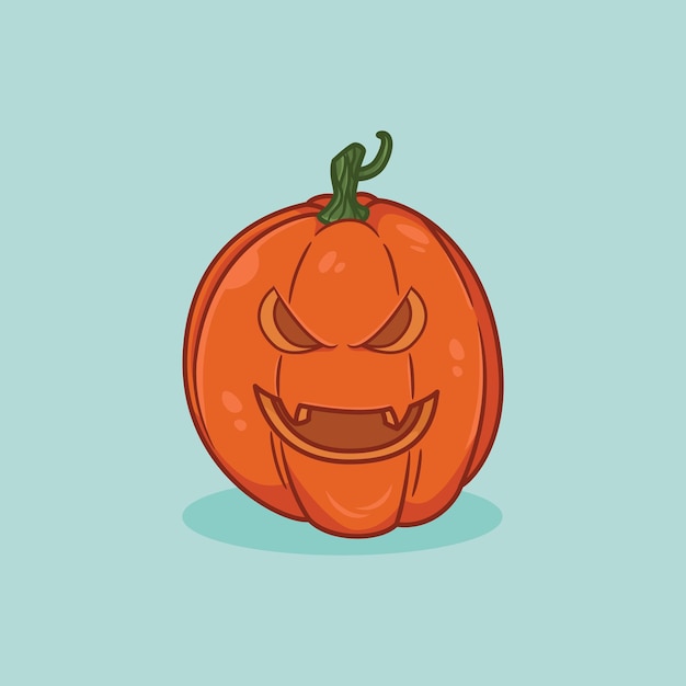 Vector ilustrasi lucu labu halloween dengan wajah senyum jahat ikon kartun