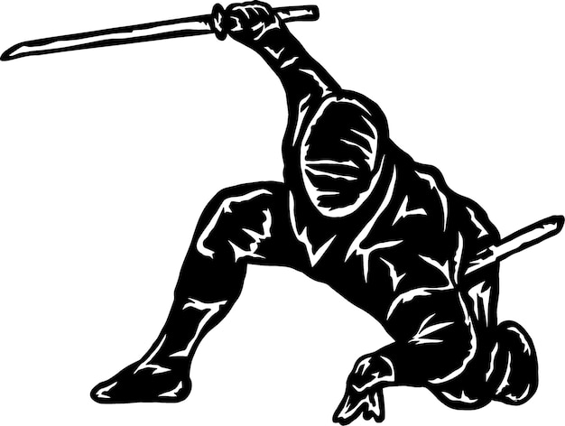 ilustration of ninja silhouette pose fot sticker icon logo