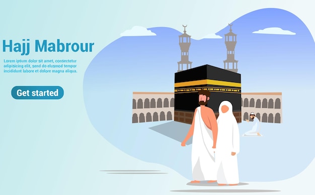 Ilustration vector afbeelding van hajj en umrah bedevaart bidden in de buurt van kaaba sjabloon vector