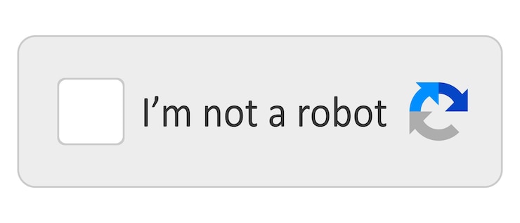 Vector im not a robot captcha check box identity verification bot artificial intelligence ai protection from unauthorized access suspicious activity blue circular arrows vector illustration