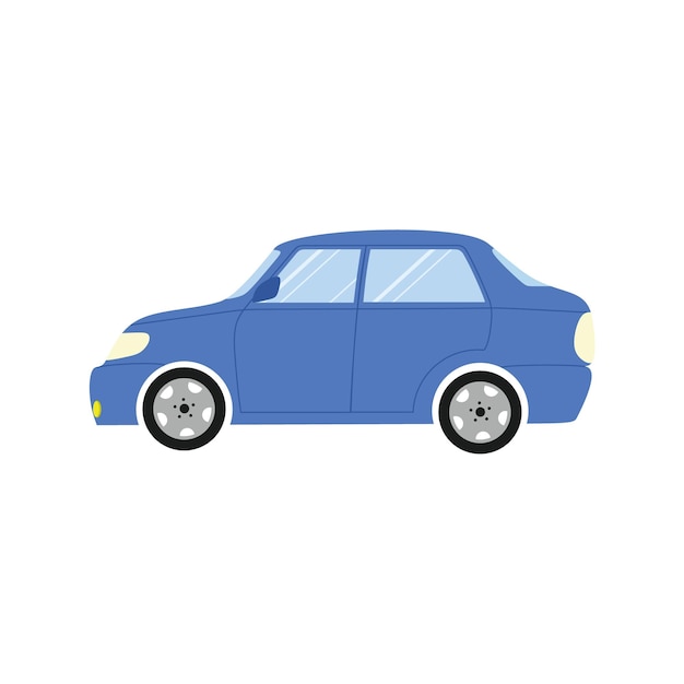 Vector image of a blue car isolated on a white background. transport and equipment, logo for car service, workshop, car wash. vector flat cartoon illustration. banner design, business cards, advertising.