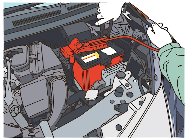 image of car engine room inspection work