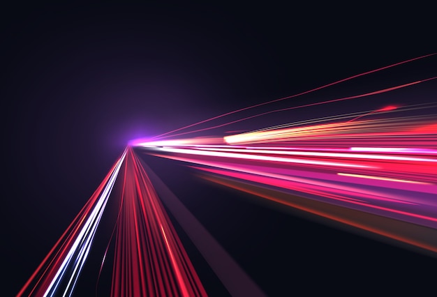 Vector image of colorful light trails with motion blur effect long time exposure