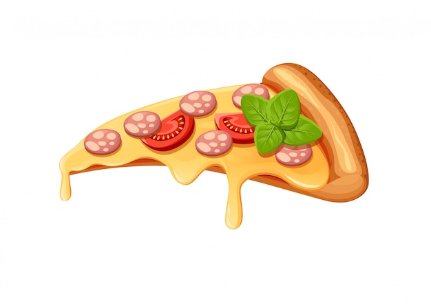 창의적인 피자 고기의 이미지. 아이콘 이탈리아 피자. 레스토랑 비즈니스를위한 광고용 피자 한 조각.