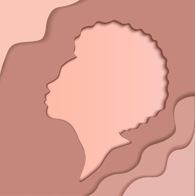 The image of a female silhouette paper cut out girl with an afro hairstyle delicate peach tones