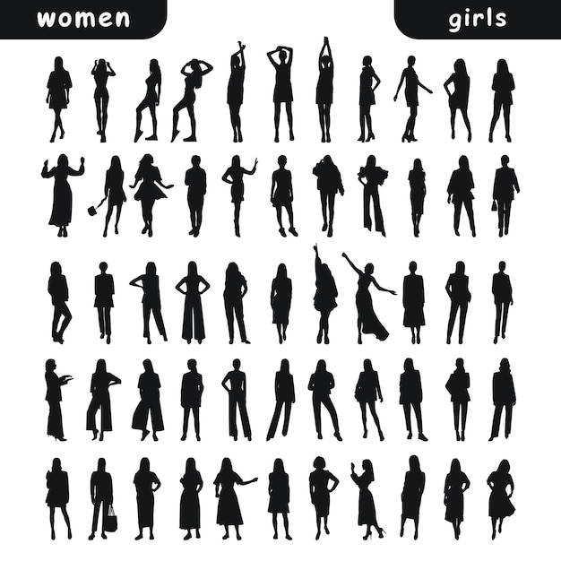 Vector image of female silhouettes woman female maiden lass lady girl