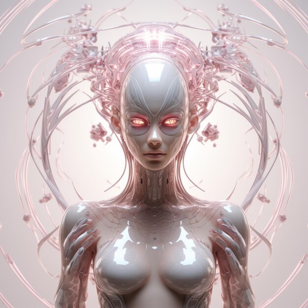 An image of a futuristic woman with pink eyes