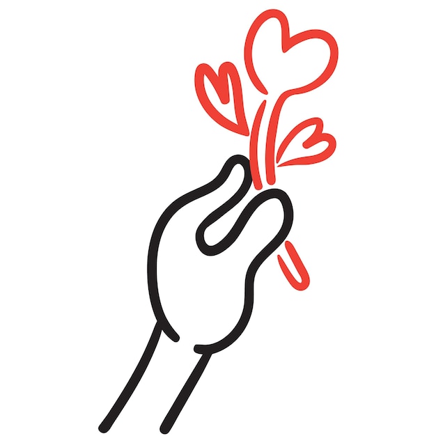 image of a hand with a flower in the form of a heart. Declaration of love through action.