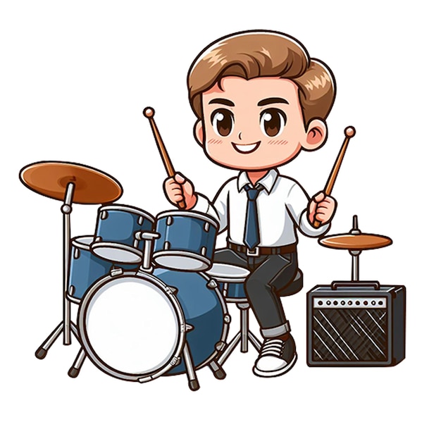 Image of Handsome Boy Playing Drummer