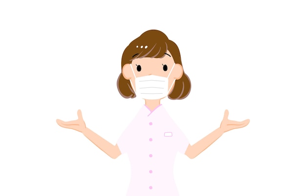 Vector image illustration of female nurse showing left and right hands