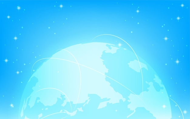 an image of a network a trail of lines connecting the glowing blue earth and the city
