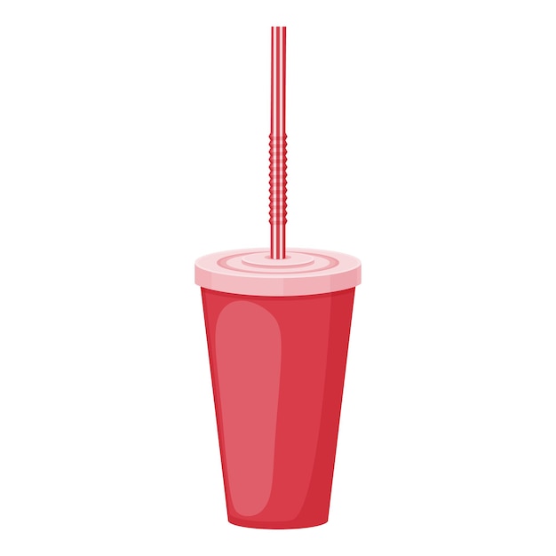 L'immagine di un bicchiere di carta con una cannuccia. un bicchiere di plastica per fast food. una tazza per bevande in rosso con una cannuccia. illustrazione vettoriale isolata su sfondo bianco