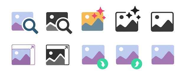 Vector image photo editing app icons set simple graphic pictogram illustration enlarge and enhance