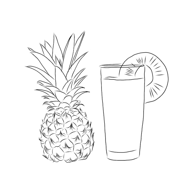 Image of pineapple fruit Vector black and white illustration