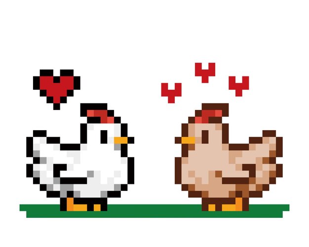 Immagine di un pollo pixel innamorato illustrazione vettoriale di pixel art