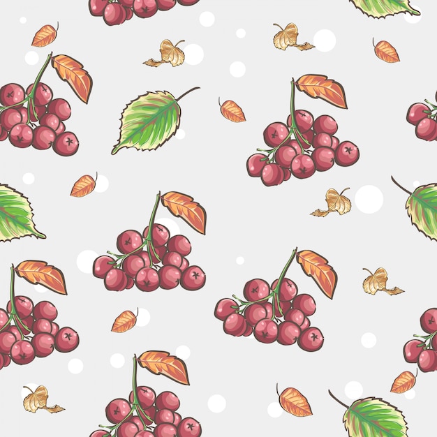 Image of seamless pattern with berries and autumn leaves of Viburnum