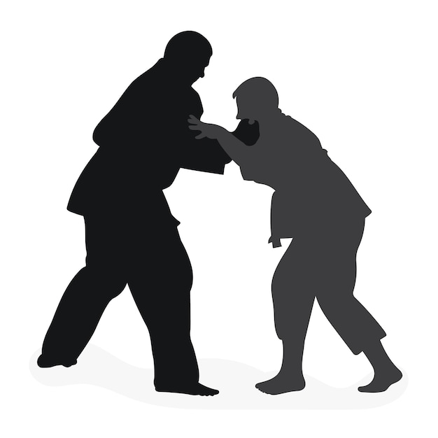 Vettore immagine silhouette judoka judo arti marziali sportività wrestling duello lotta lotta lotta