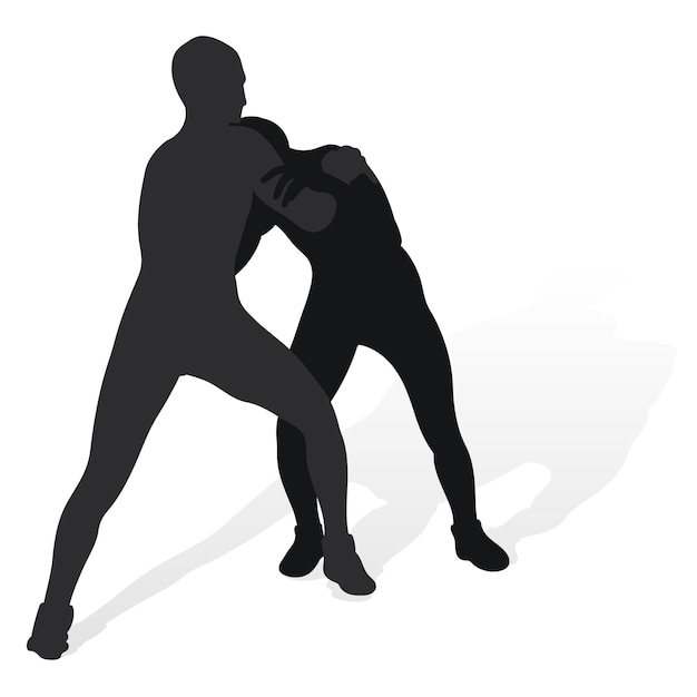 Image of a silhouette of a wrestler athlete in a fighting pose Greco Roman wrestling combating duel