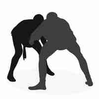 Vector image of silhouettes sambo athletes in sambo wrestling combat sambo duel fight fistfight struggle