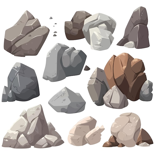 Vector image of stones or rubble pile isolated gray rough granite