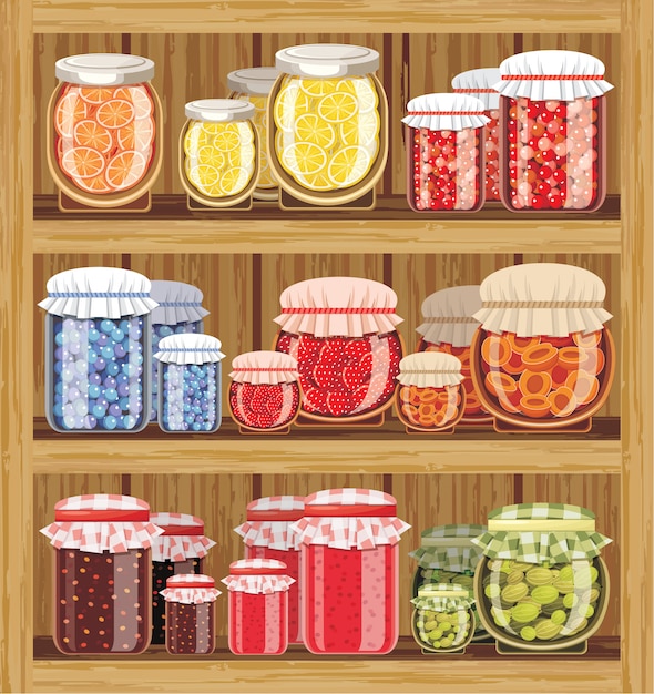 Vector image store shelves with a different jam.