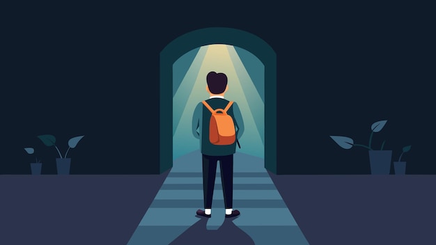 Vector an image of a student looking down a dark empty tunnel labeled job market with no end in sight while