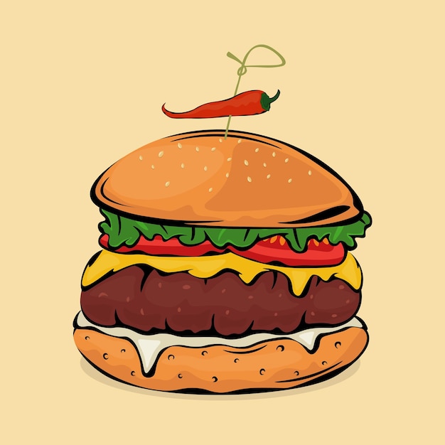 Image of tasty burger with chili pepper