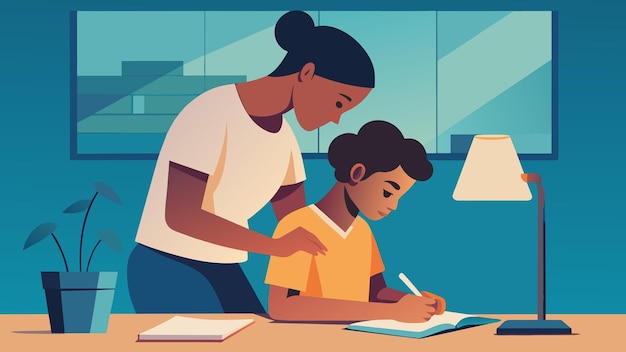 Vector an image of a teenage boy helping his younger sister with her homework showcasing the bond between