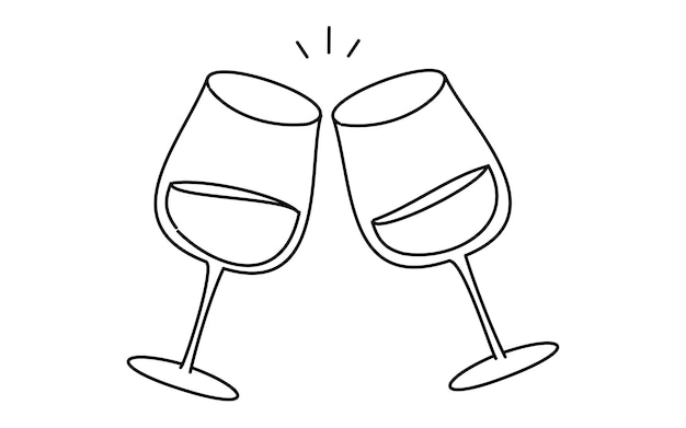 ワインの乾杯の画像 シンプルな線画のイラスト