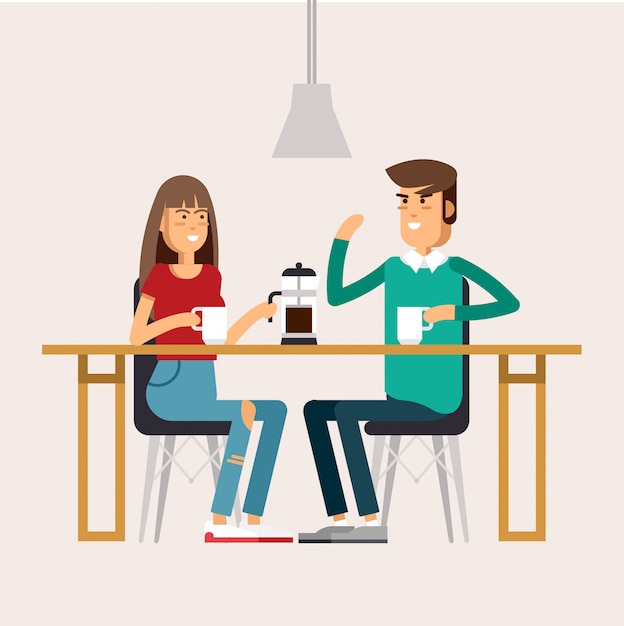 Vector image of two girls at the cafe