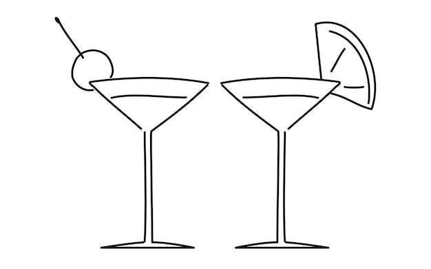 Vettore immagine di due persone che bevono cocktail, semplice illustrazione a disegno a linea