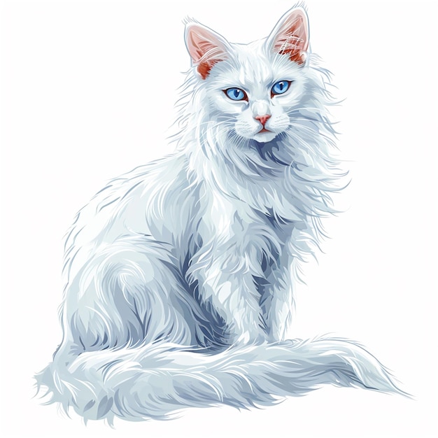 an image of a white cat sitting on top of a white background in the style of highly detailed illus