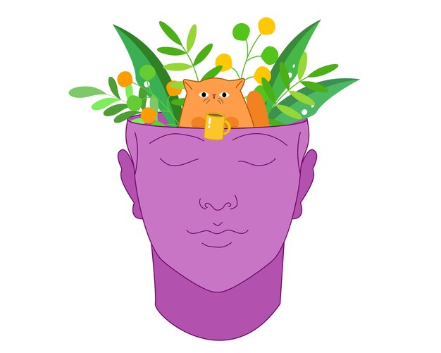 Vector image with cat in head