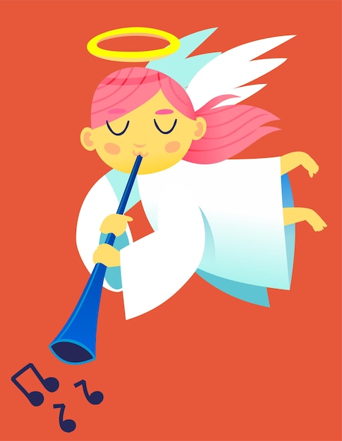 Vector images for greeting cards and decorations for christmas and winter holidays. angel with trumpet