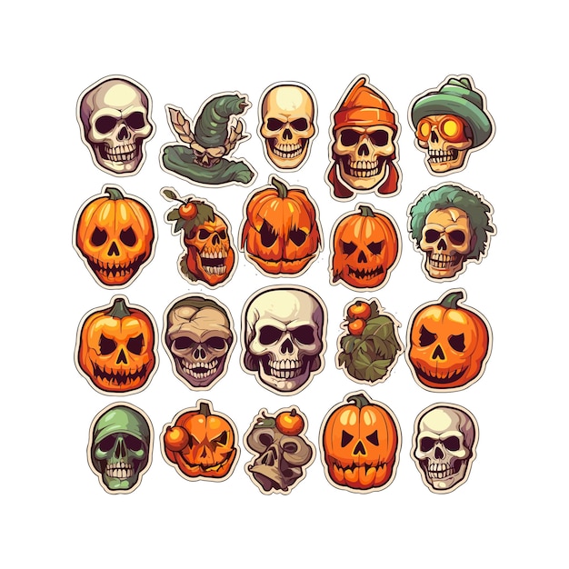 Imagine vector halloween sticker pack skulls and pumpkin style