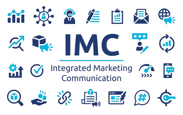 IMC banner illustration, stands for Integrated Marketing Communication.