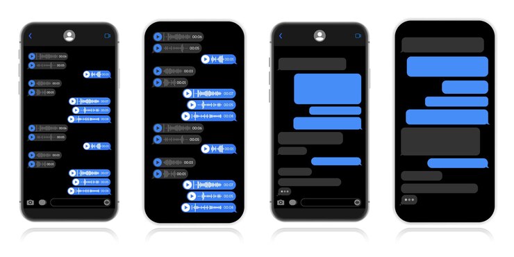 Vector imessage interface texting mockup telegram messenger flat vector message bubbles chat interface on black background