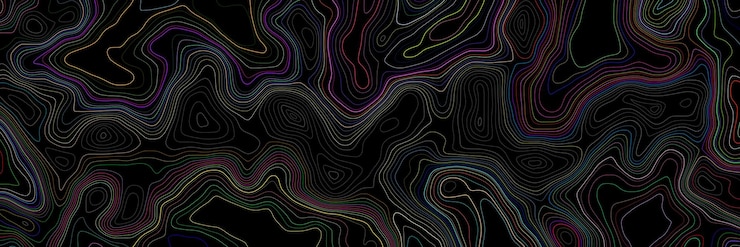 Vector imitation of a geographical map multicolor lines on dark background