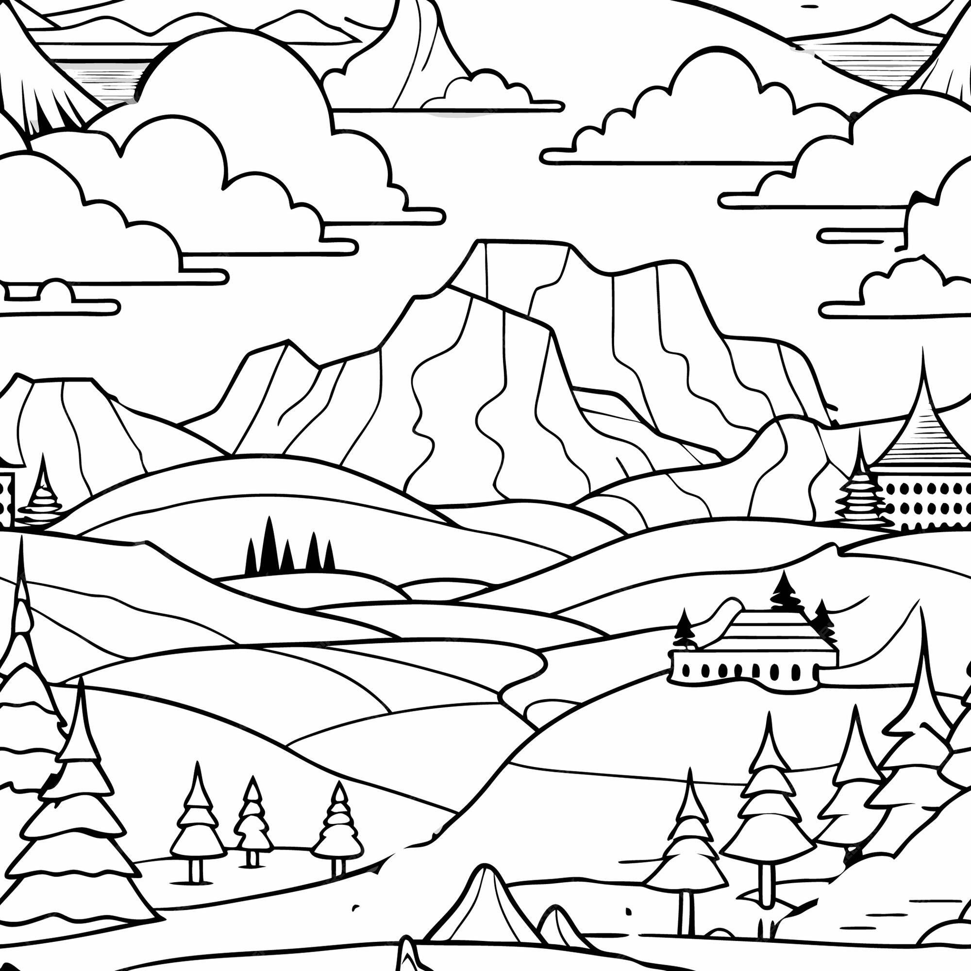 Immersive Coloring Adventure in a Tranquil Landscape Vista | Premium AI 