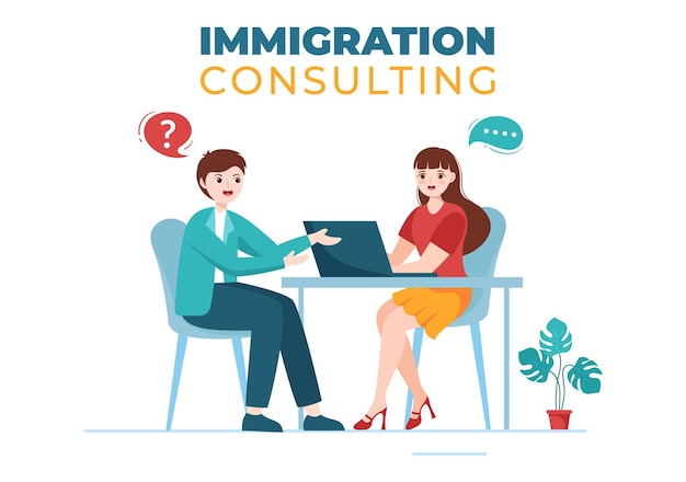 Immigratieconsulent handgetekende illustratie counseling assistentie voor advies aan mensen