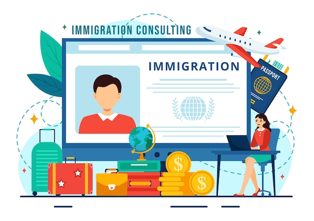 Immigration Consultant Illustration with Counseling Assistance to People Who Will Make the Move