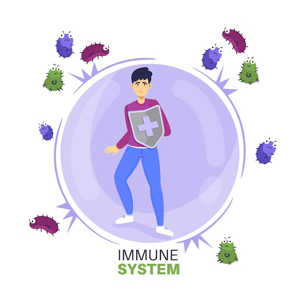 Immune system character with shield against virus