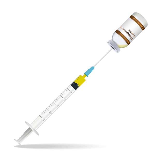 Vector immunization meningococcal vaccine syringe contain some injection and injection bottle isolated on a white background vector illustration