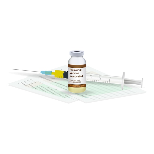 Vector immunization polio vaccine medical test vial and syringe ready for injection a shot of vaccine