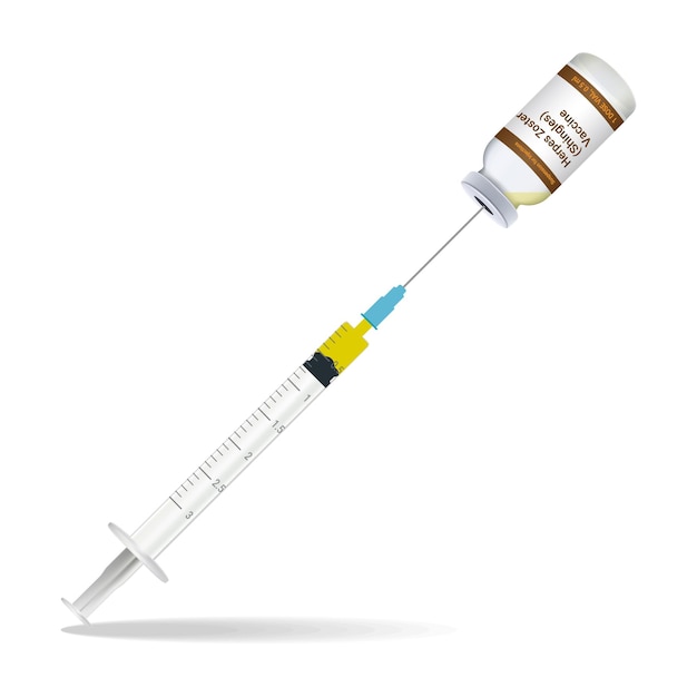 予防接種帯状疱疹ワクチン注射器には、白い背景に分離されたいくつかの注射と注射ボトルが含まれています ベクトル図