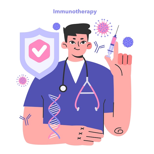 Vector immunotherapy cancer treatment innovative technology oncology therapy of patient immune system to fight cancer cancer vaccine developing flat vector illustration